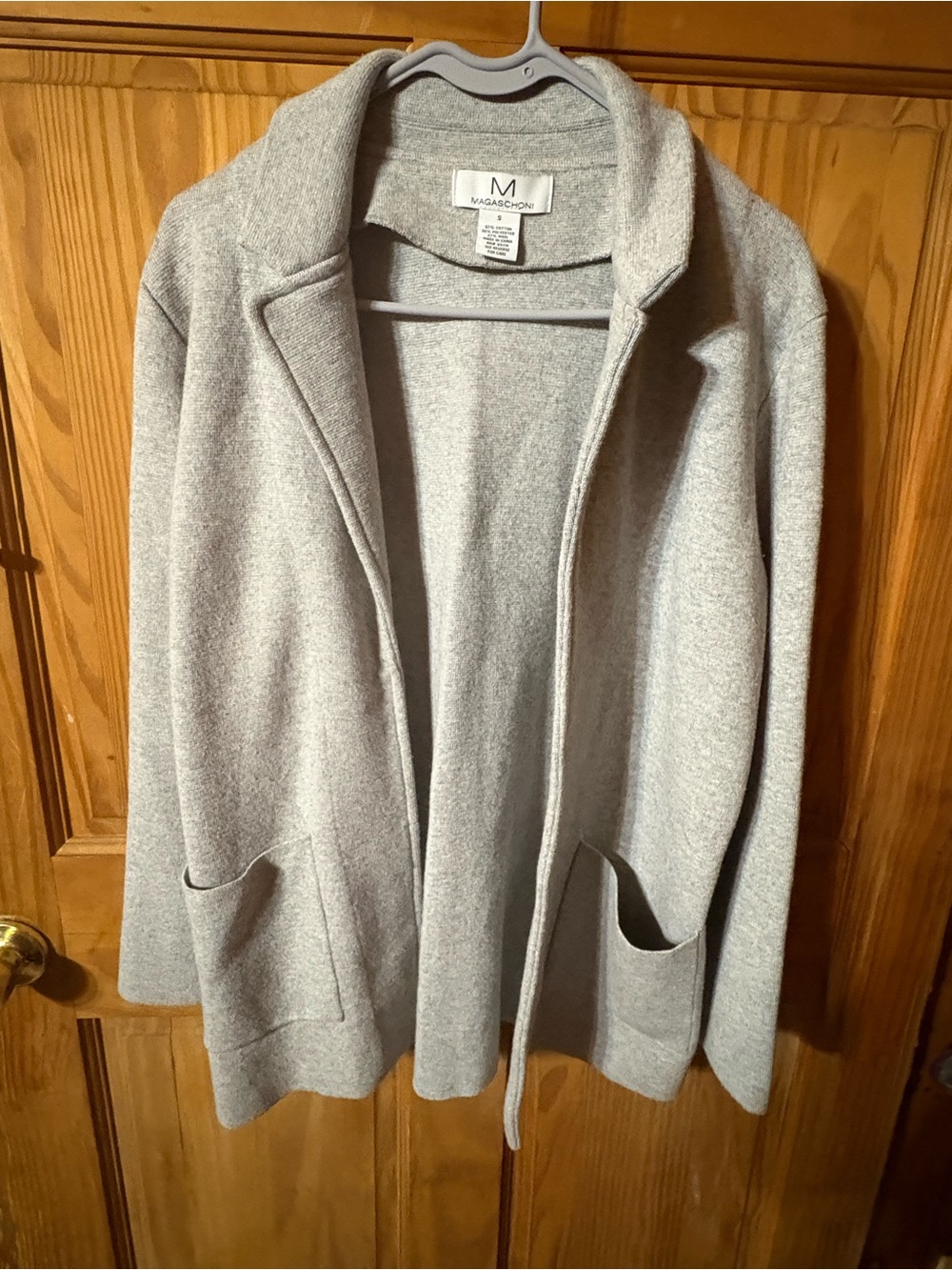 Magaschoni Light Gray Open-Front Knit Cardigan